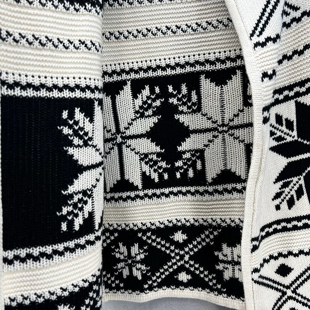 Love, Hannah Sweater Women's S Beige Black Cardigan Fir-Isle Merino Wool Cozy - Picture 3 of 9